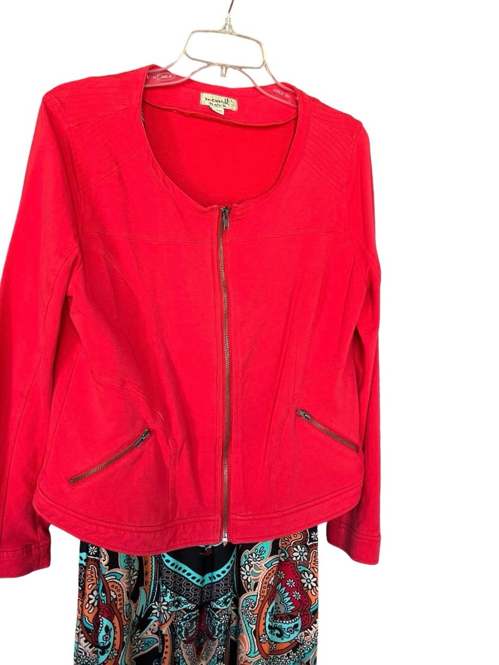 One World Cotton Front Zip Orange Jacket size L!